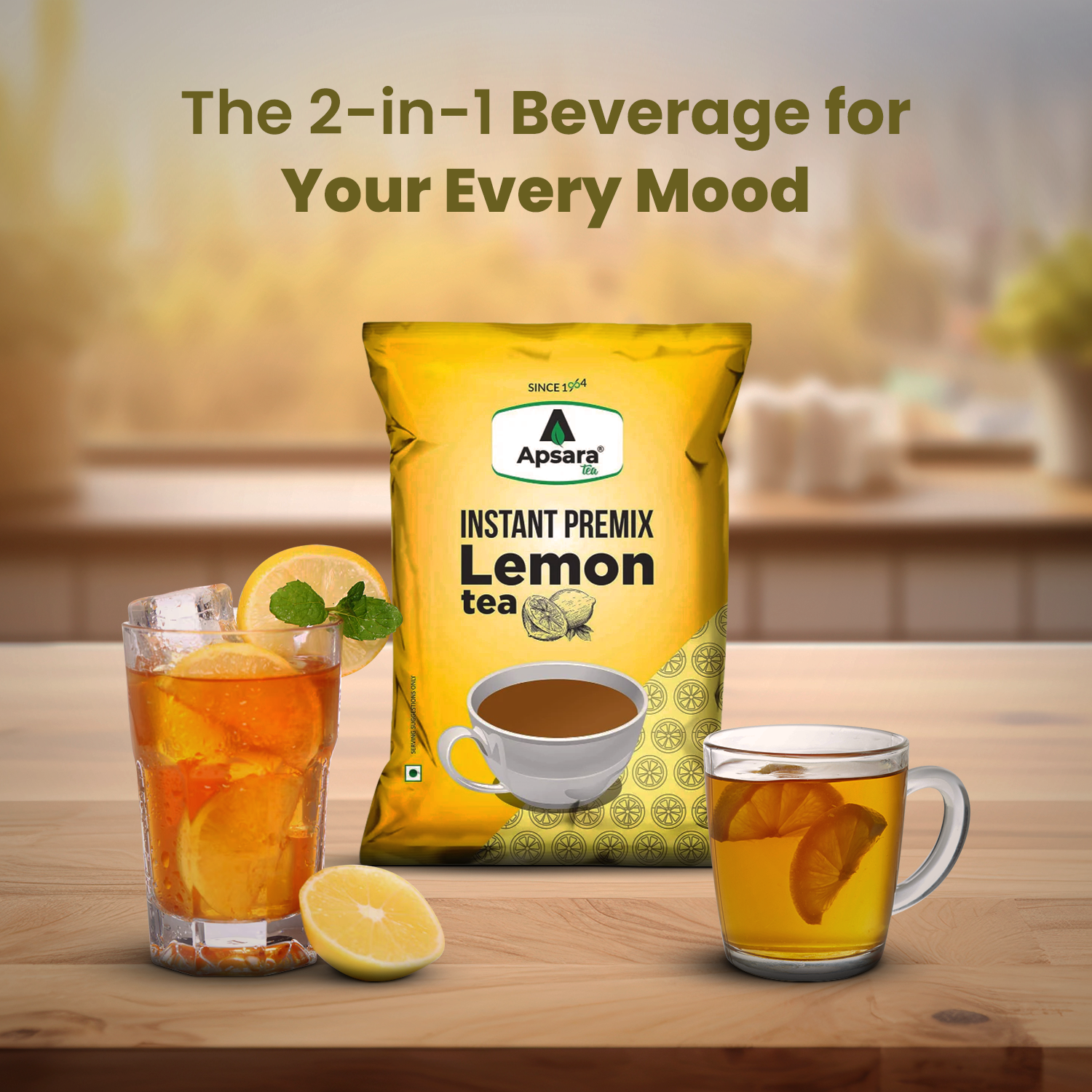 Apsara Tea Instant Premix Lemon Ice Tea | 2 In-1 Tea, Lemon Flavoured Iced Tea, And Hot Lemon Tea | Refreshing Summer Drink | Ready To Drink Ice And Hot Green Tea | Lemon Tea | Iced Tea