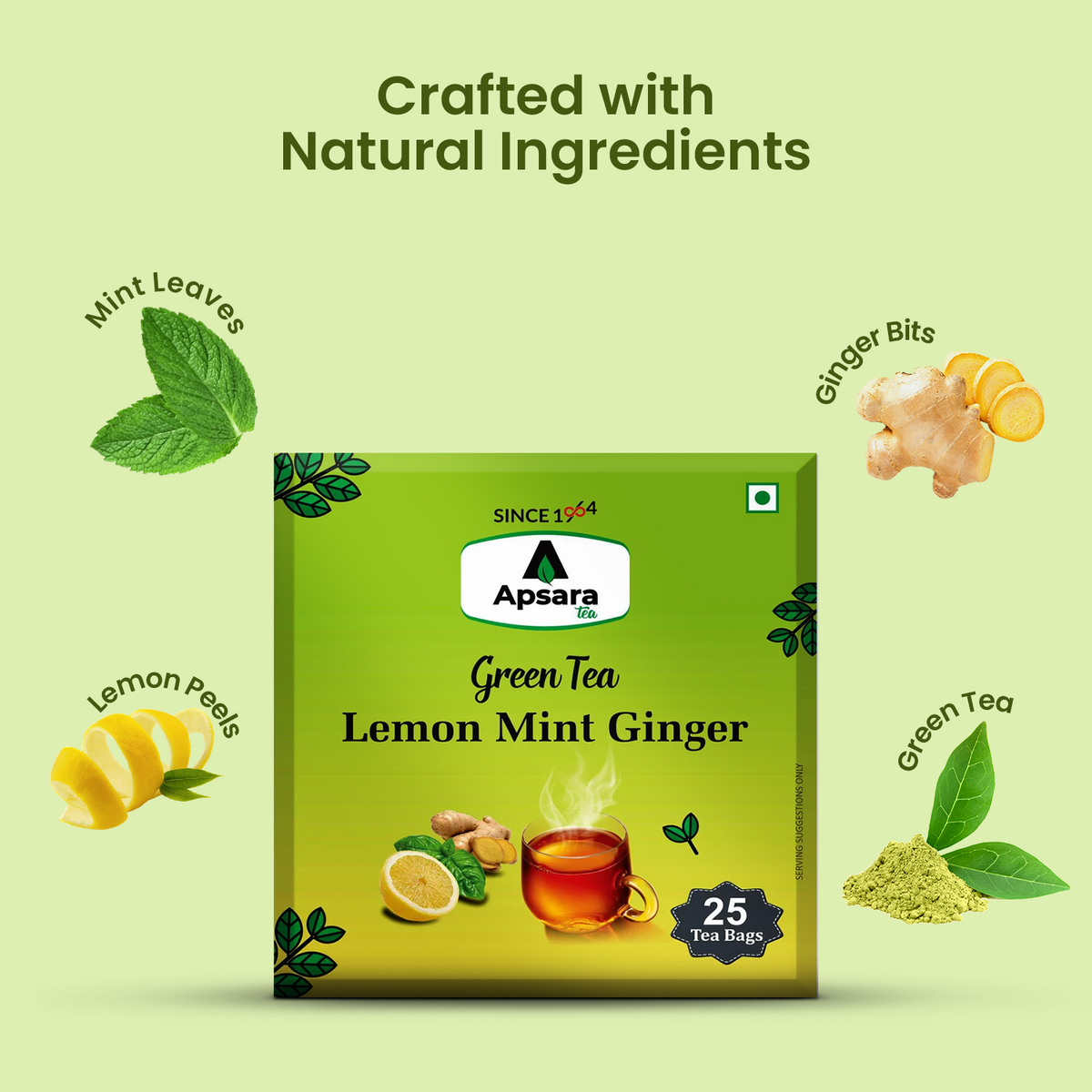 APSARA Lemon Mint Ginger Green Tea | Herbal Tea For Immunity Boosting,