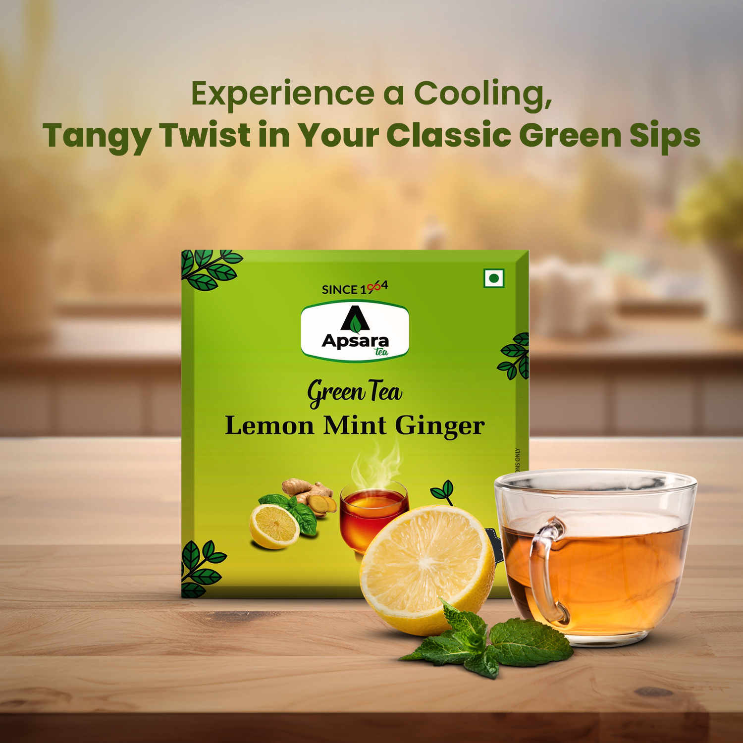 APSARA Lemon Mint Ginger Green Tea | Herbal Tea For Immunity Boosting, All Natural Flavour, Zero Calories - Improves Metabolism & Reduces Waist